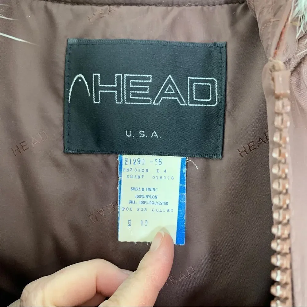 Head Vintage Brown‎ Fox Fur Trimmed Ski Jacket Sz 10